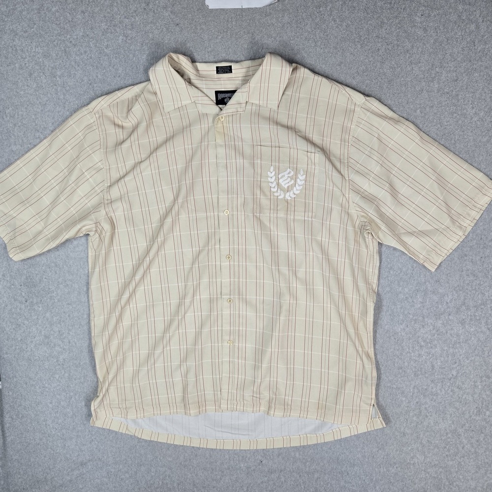 VINTAGE Rocawear Men Button Up Shirt XXL Beige Embroidered Plaid 90s READ